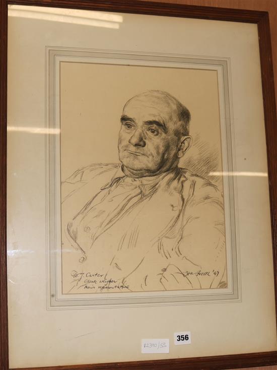 W.J. Carter, pastel, portrait, check weigher and mens representative, 42 x 30.5cm